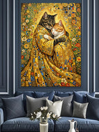 Altın Elbiseli Sarılan İki Kedi Klimt Kanvas Tablo