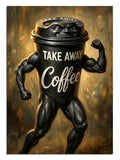 Take Away Coffee yazılı kaslı kahve bardağı komik mutfak tablosu.