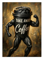 Take Away Coffee yazılı kaslı kahve bardağı komik mutfak tablosu.