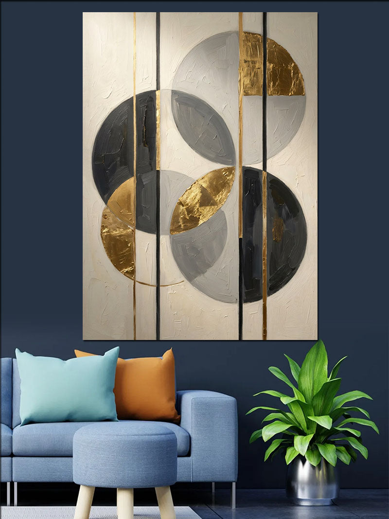 Altın Gri Geometrik Daireler Modern Kanvas Tablo