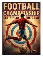 Football Championship yazılı hedefe şut atan futbolcu spor tablosu.