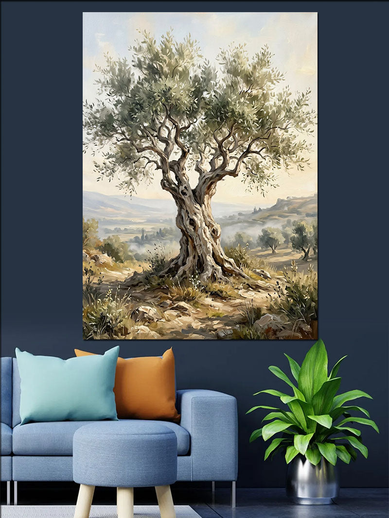 Taşlı Arazide Yaşlı Zeytin Ağacı Kanvas Tablo