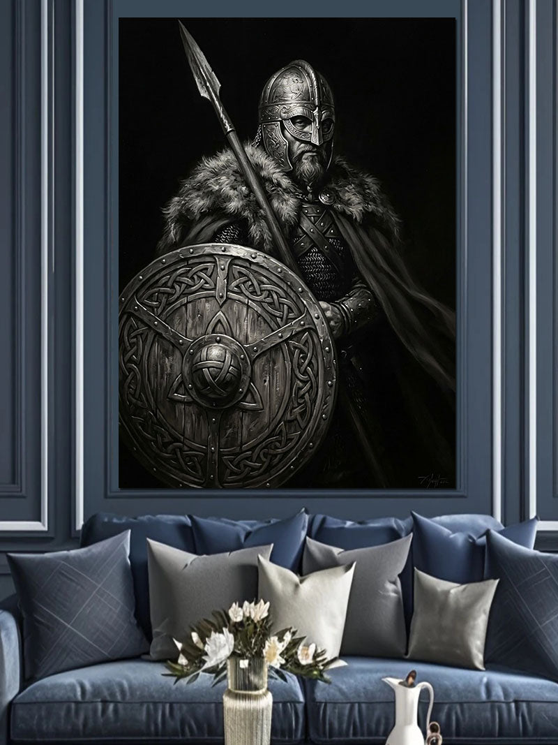 Viking Savaşçısı Kalkan Ve Mızraklı Kanvas Tablo