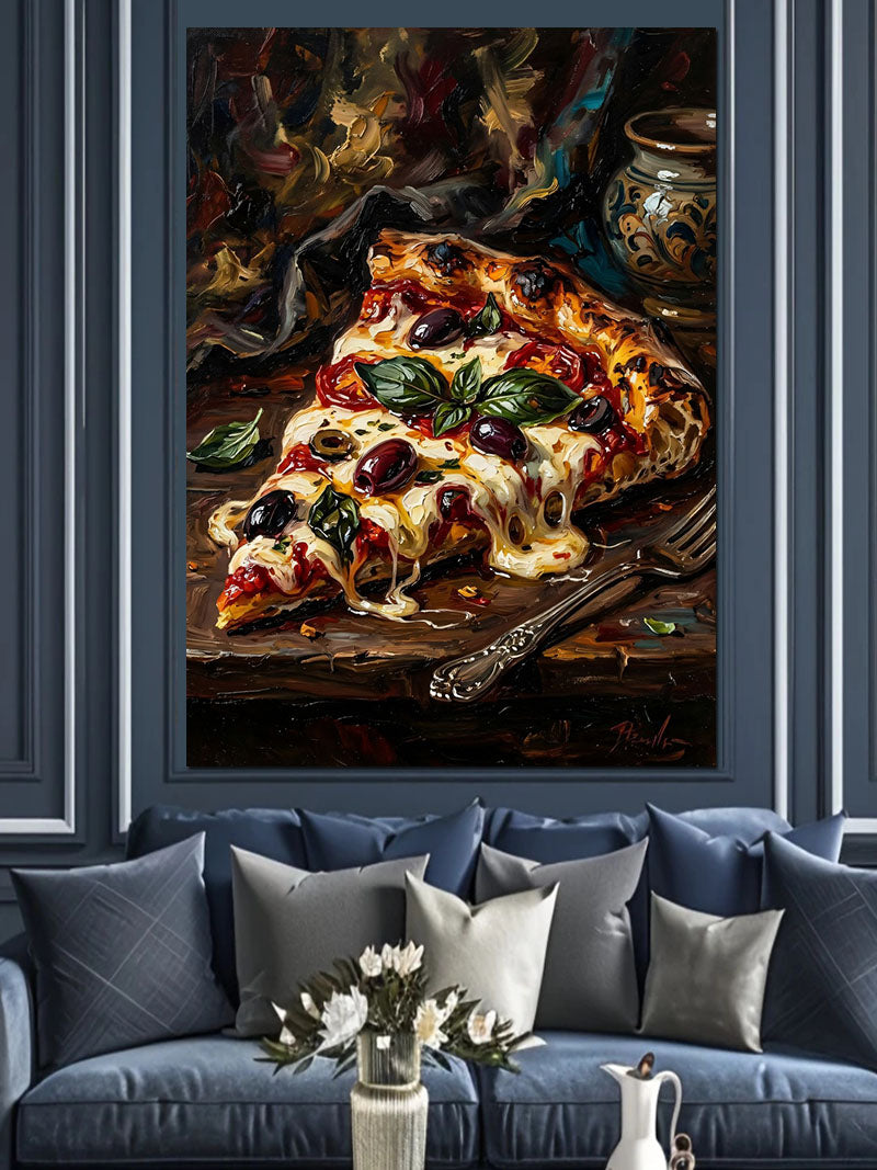 Erimiş Peynirli Pizza Dilimi Lezzetli Kanvas Tablo