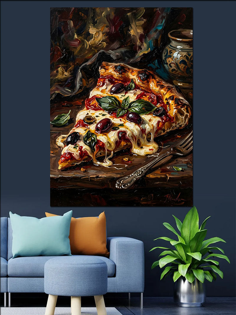 Erimiş Peynirli Pizza Dilimi Lezzetli Kanvas Tablo