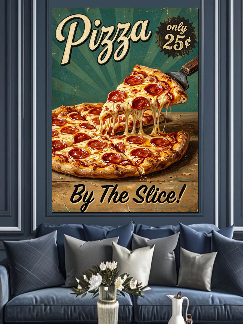 Peynirli Pizza Dilimi Çekmeli Poster Kanvas Tablo