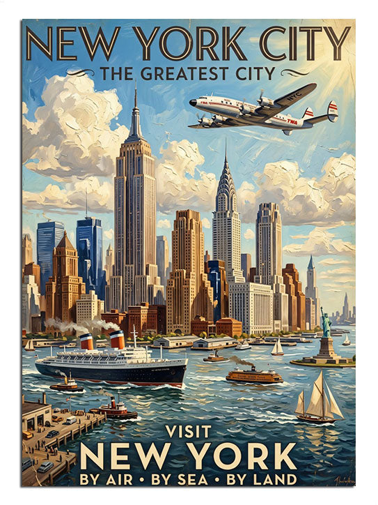 New York City The Greatest City yazılı vintage seyahat posteri tablo.