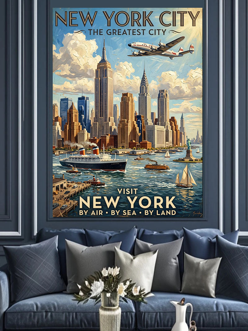 New York City Gökyüzü Vintage Poster Kanvas Tablo