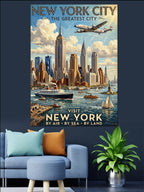 New York City Gökyüzü Vintage Poster Kanvas Tablo