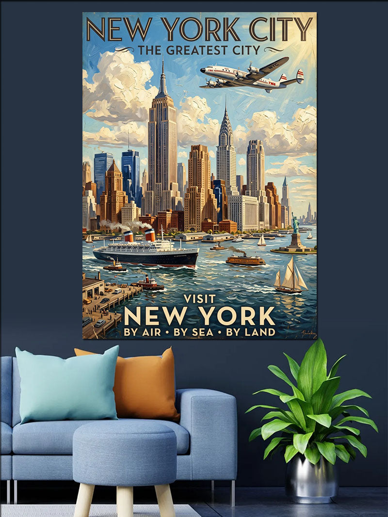New York City Gökyüzü Vintage Poster Kanvas Tablo