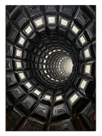 Siyah beyaz kiremitli spiral tünel optik illüzyon tablo.