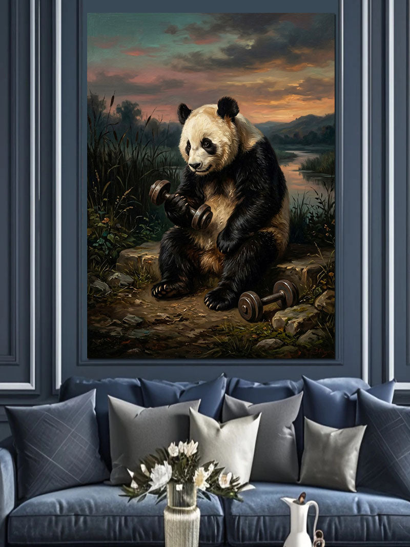 Taş Üstünde Oturan Üzgün Panda Kanvas Tablo