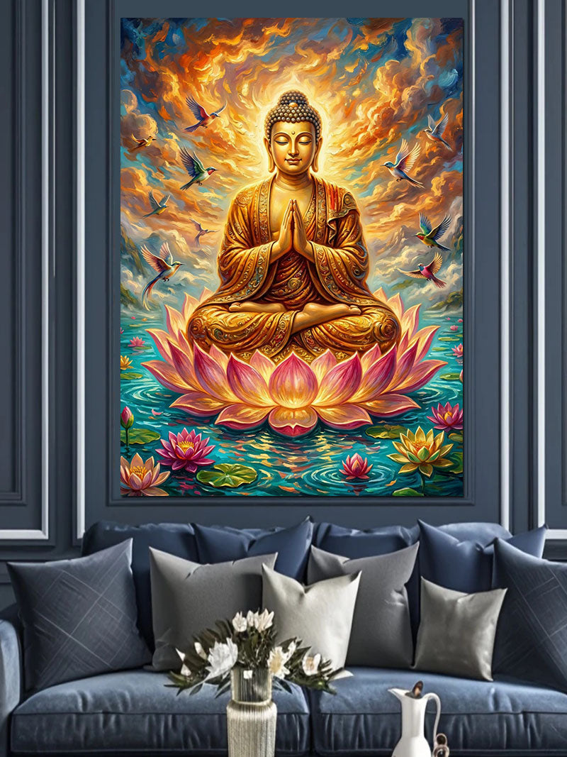 Lotus Üstünde Meditasyon Yapan Buda Kanvas Tablo