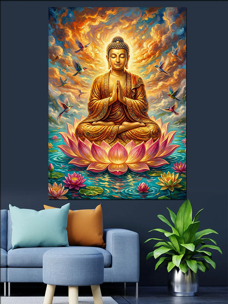 Lotus Üstünde Meditasyon Yapan Buda Kanvas Tablo