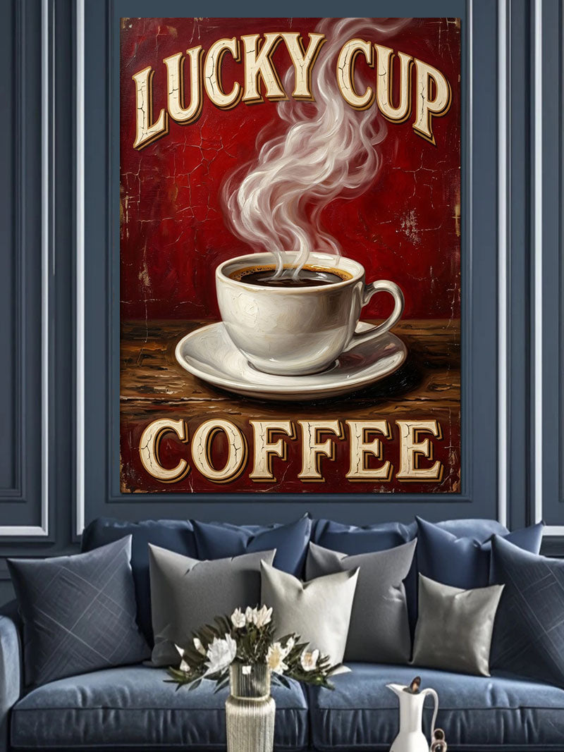 Buharlı Sıcak Kahve Lucky Cup Coffee Kanvas Tablo