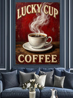 Buharlı Sıcak Kahve Lucky Cup Coffee Kanvas Tablo