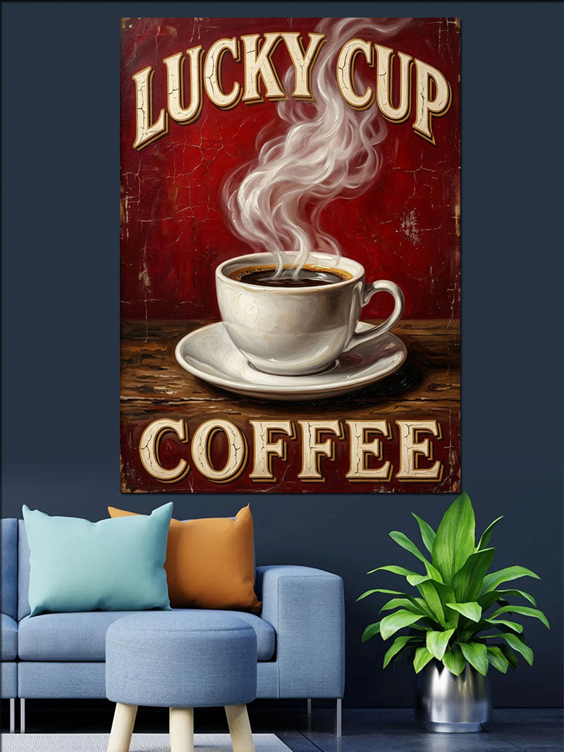 Buharlı Sıcak Kahve Lucky Cup Coffee Kanvas Tablo