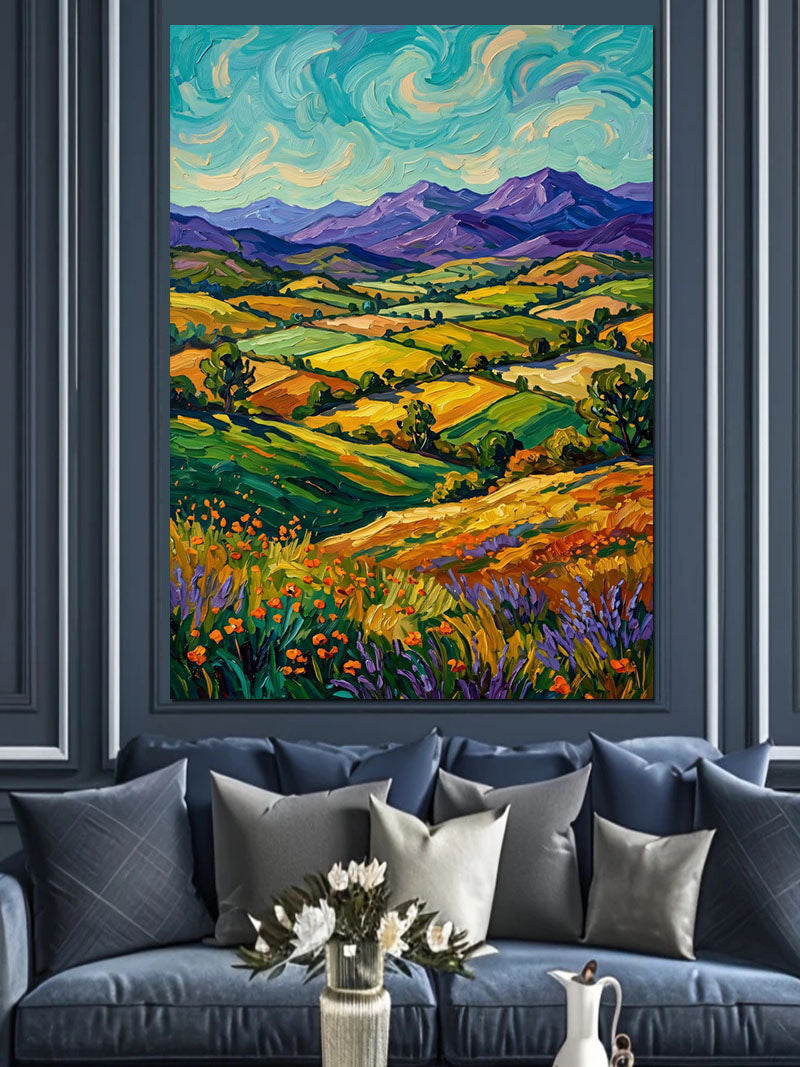 Van Gogh Tarzı Renkli Tarla Manzarası Kanvas Tablo