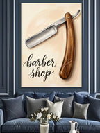 Ahşap Saplı Ustura Barber Shop Tabelası Kanvas Tablo