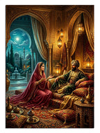 Altın sarayda sohbet eden Osmanlı Sultan ve kadın harem sahnesi tablosu.