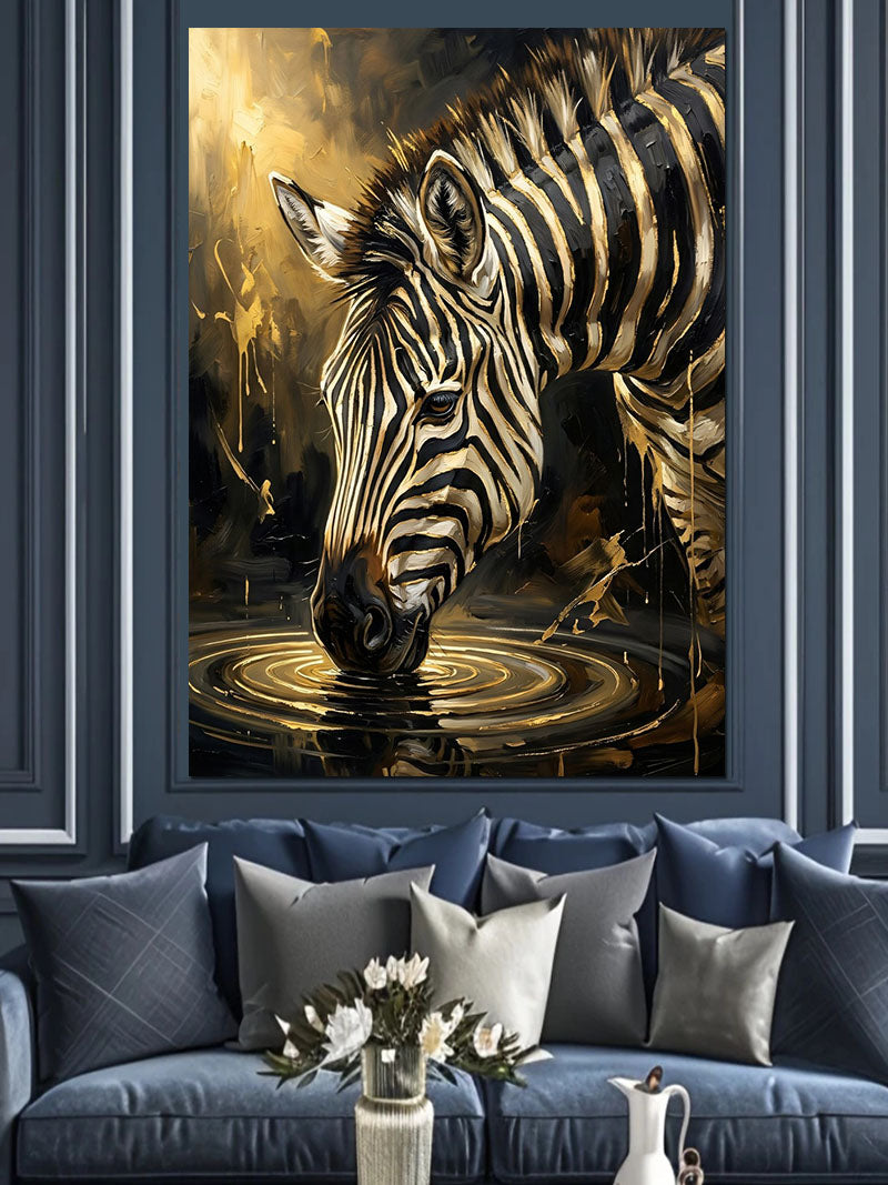 Suda Yansıyan Zebra İçen Su Kanvas Tablo