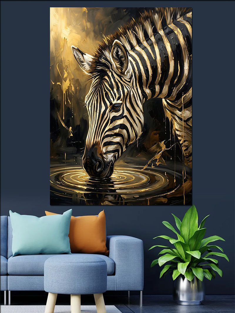 Suda Yansıyan Zebra İçen Su Kanvas Tablo