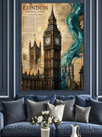 Big Ben Ve Harita Londra Posteri Kanvas Tablo