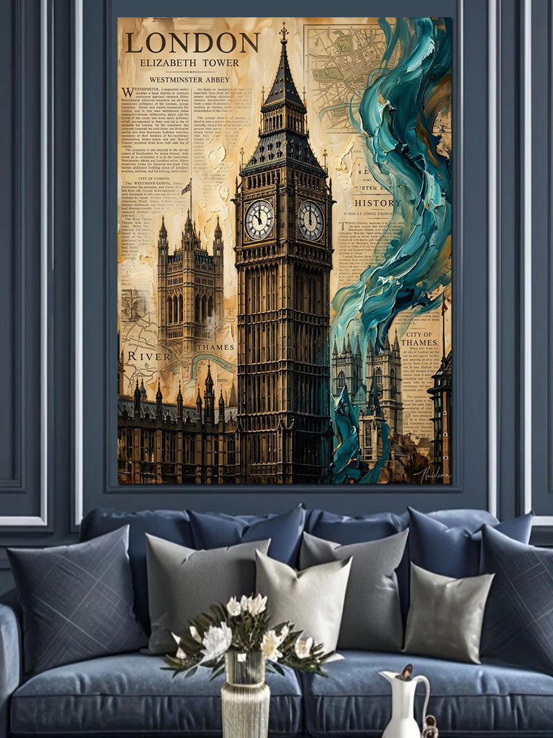 Big Ben Ve Harita Londra Posteri Kanvas Tablo