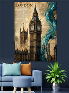 Big Ben Ve Harita Londra Posteri Kanvas Tablo