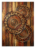 Etnik kilim desenli üç dairesel motif tablosu.
