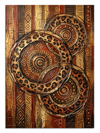 Etnik kilim desenli üç dairesel motif tablosu.