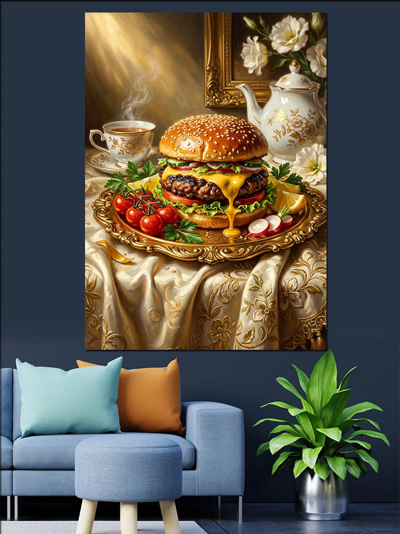 Masada Çay ve Hamburger Sunumu Kanvas Tablo