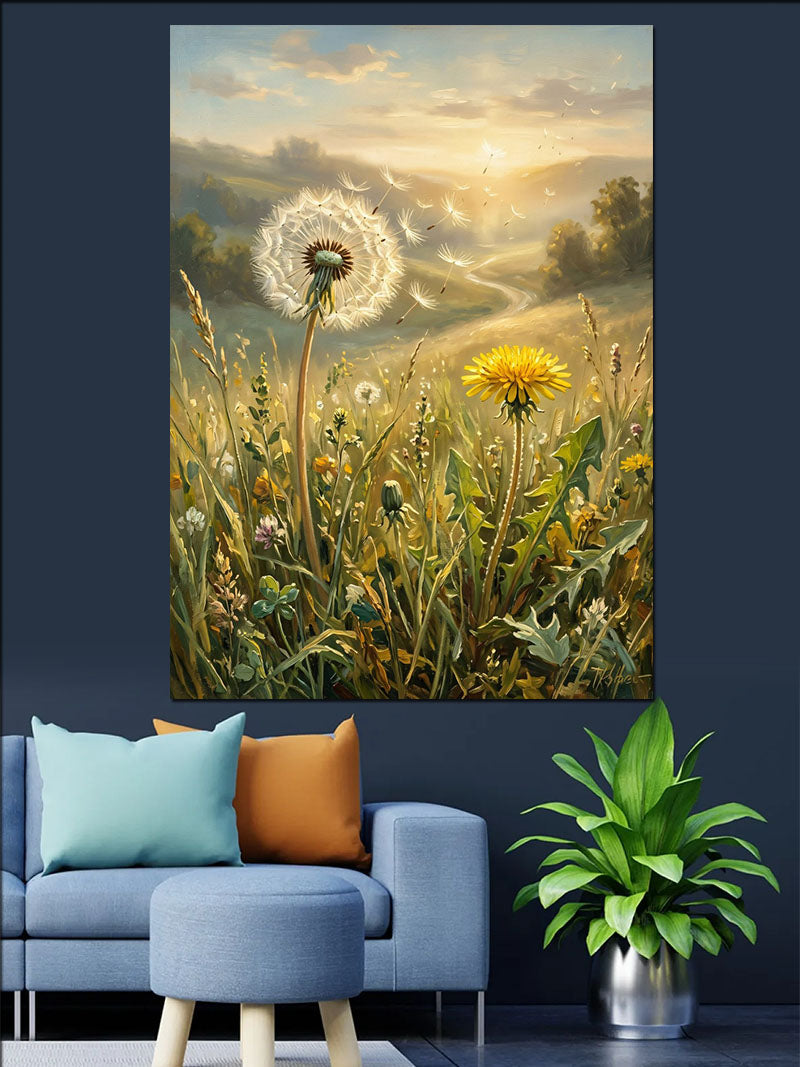 Karahindiba Tarlasında Gün Batımı Manzarası Kanvas Tablo