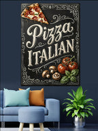 Pizza Italian Vintage Afiş Tablosu Kanvas Tablo