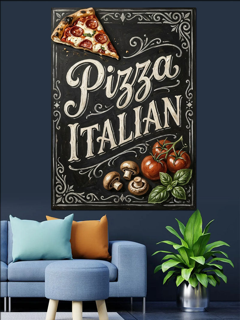 Pizza Italian Vintage Afiş Tablosu Kanvas Tablo