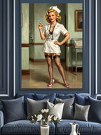 Şırıngalı Hemşire Pin-up Kadın Kanvas Tablo