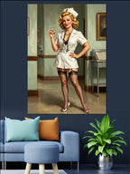 Şırıngalı Hemşire Pin-up Kadın Kanvas Tablo