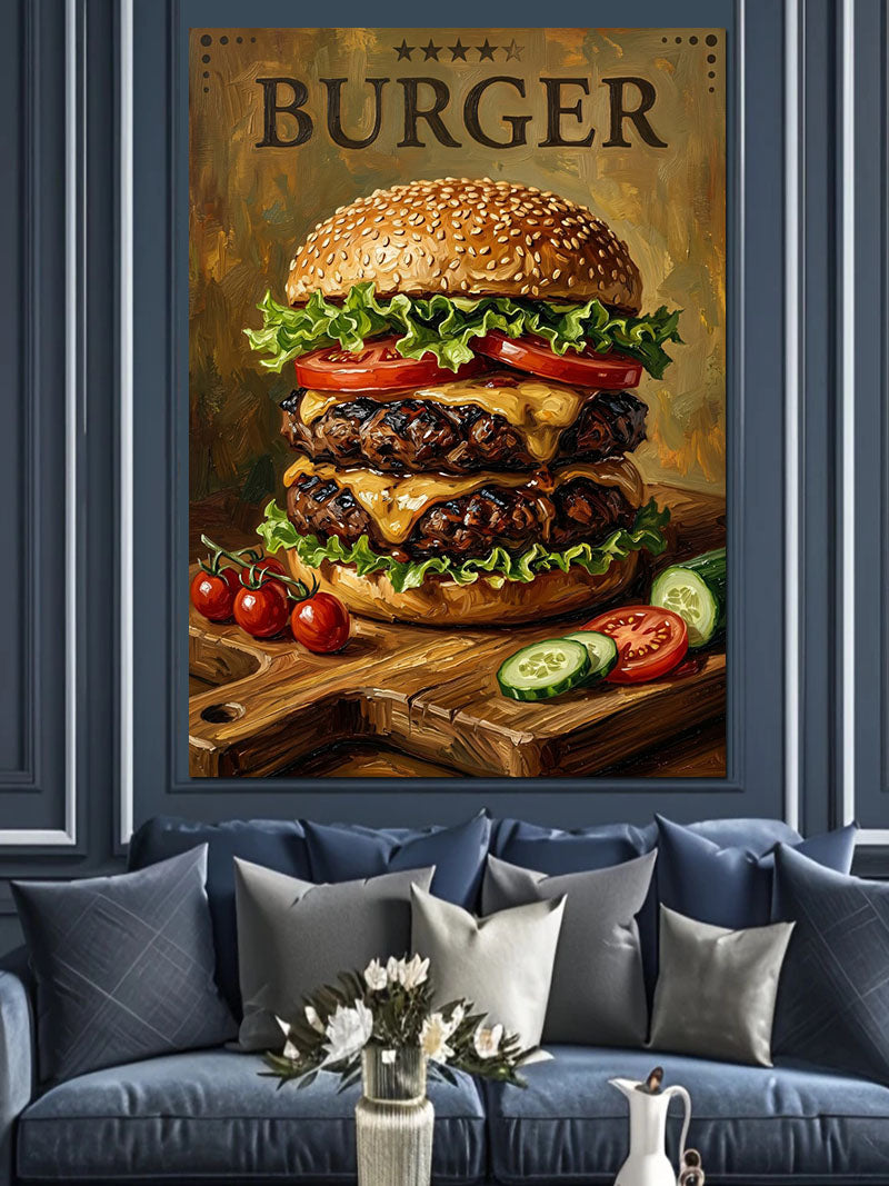 Üç Katlı Dev Burger Afişi Kanvas Tablo