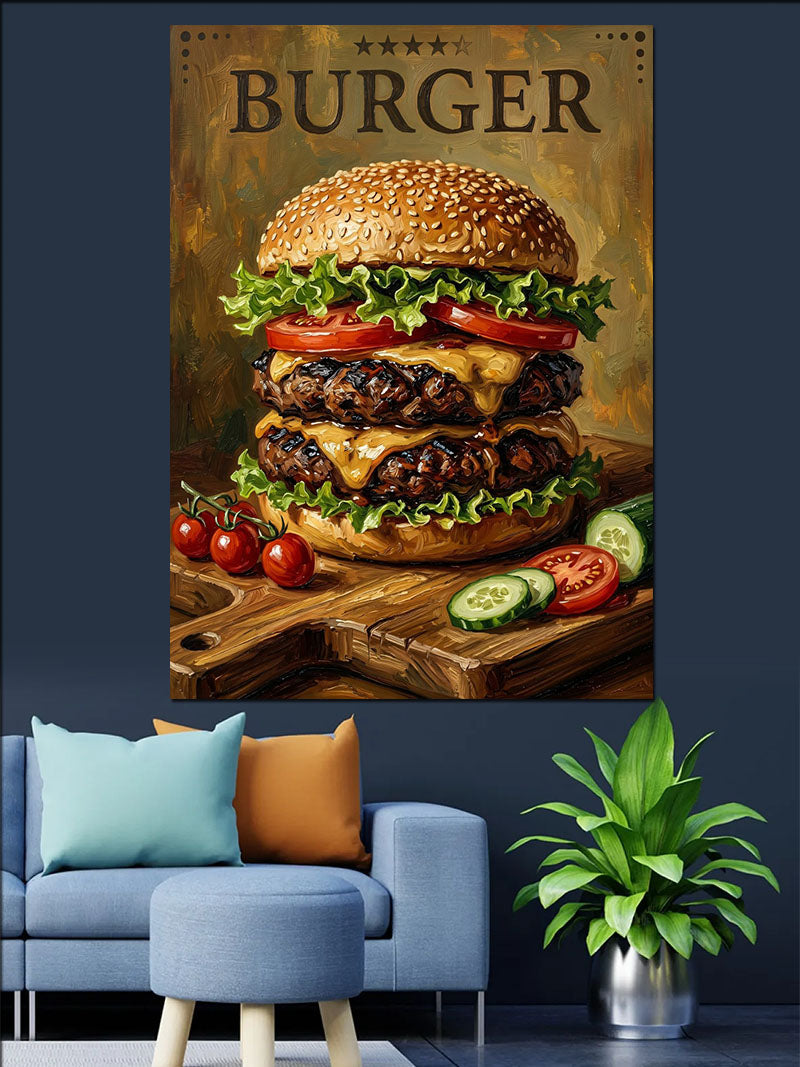Üç Katlı Dev Burger Afişi Kanvas Tablo