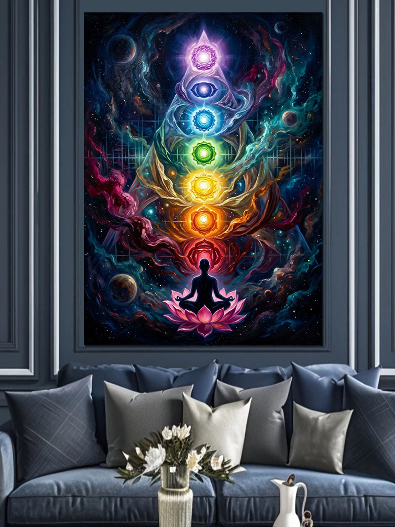 Yedi Çakra Meditasyon Enerji Tablosu Kanvas Tablo