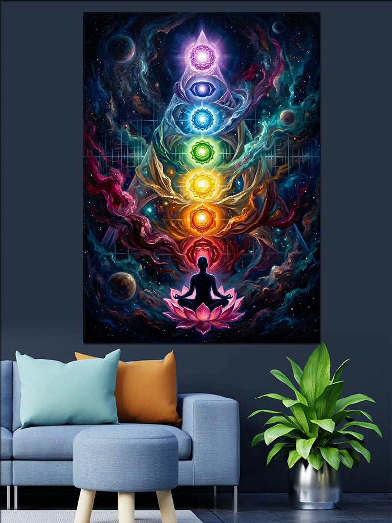 Yedi Çakra Meditasyon Enerji Tablosu Kanvas Tablo