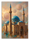 Mavi kubbeli cami ve gökyüzünde desenli balonlar fantastik İstanbul tablosu.