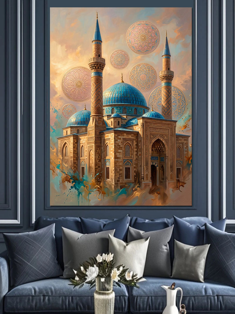 Mavi Kubbeli Cami ve Balonlar Kanvas Tablo