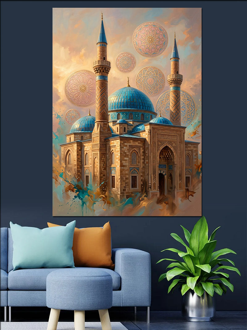 Mavi Kubbeli Cami ve Balonlar Kanvas Tablo