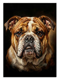 Siyah fonda asil duran İngiliz bulldog köpek portresi tablosu.