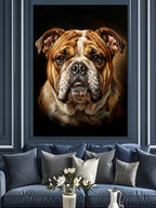Siyah Fonda Bulldog Köpek Portresi Kanvas Tablo