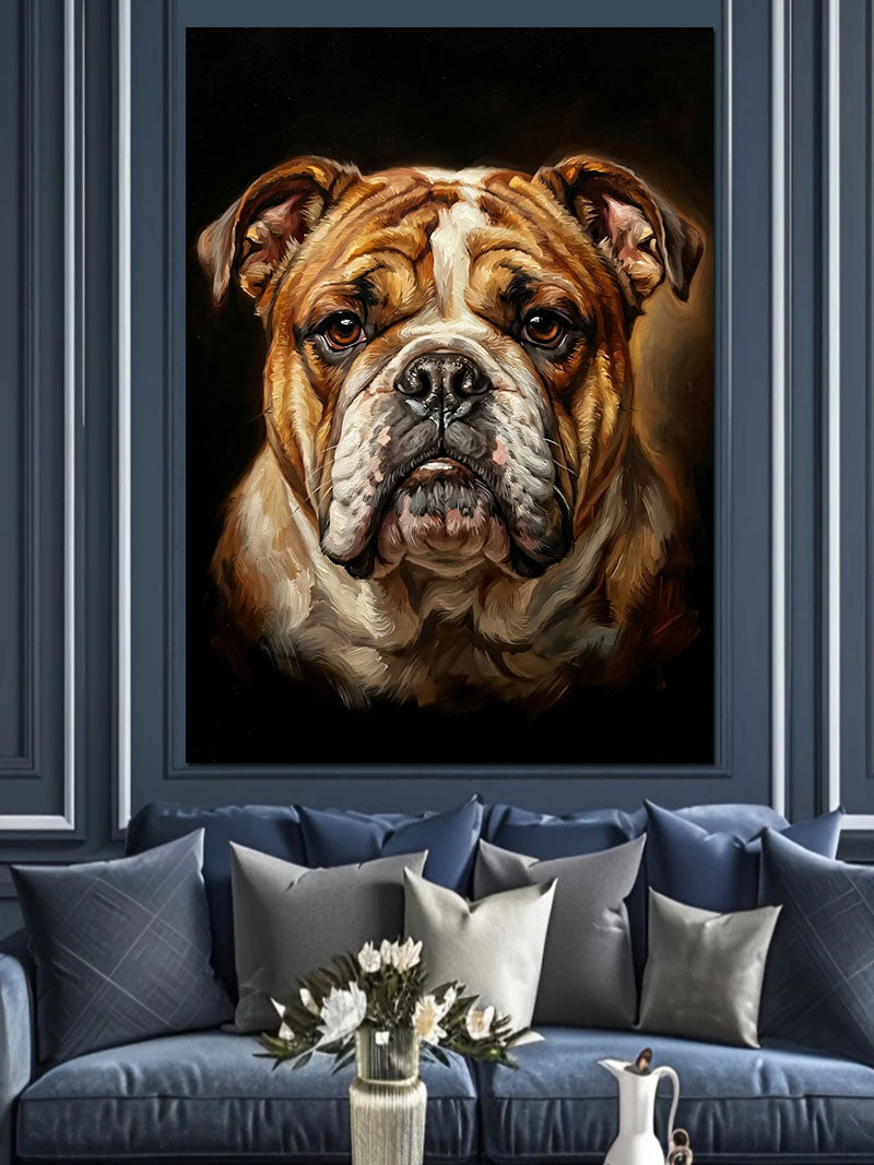 Siyah Fonda Bulldog Köpek Portresi Kanvas Tablo