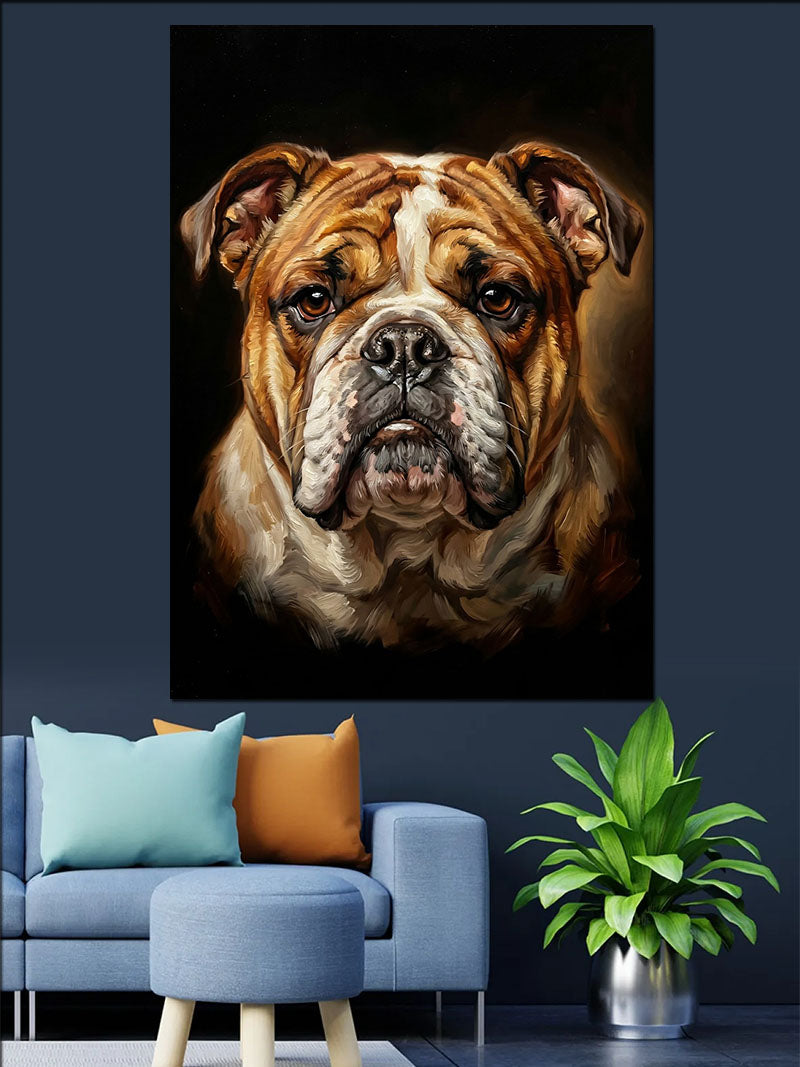 Siyah Fonda Bulldog Köpek Portresi Kanvas Tablo