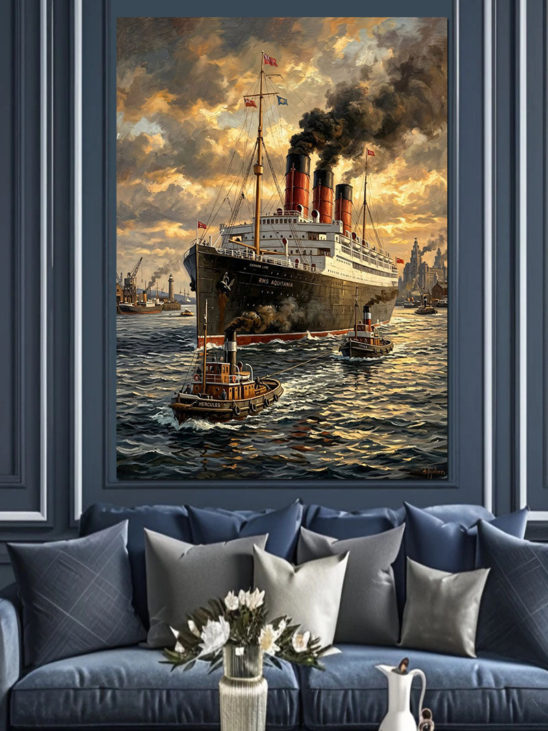 Limanda Buharlı Titanic Gemisi Kanvas Tablo