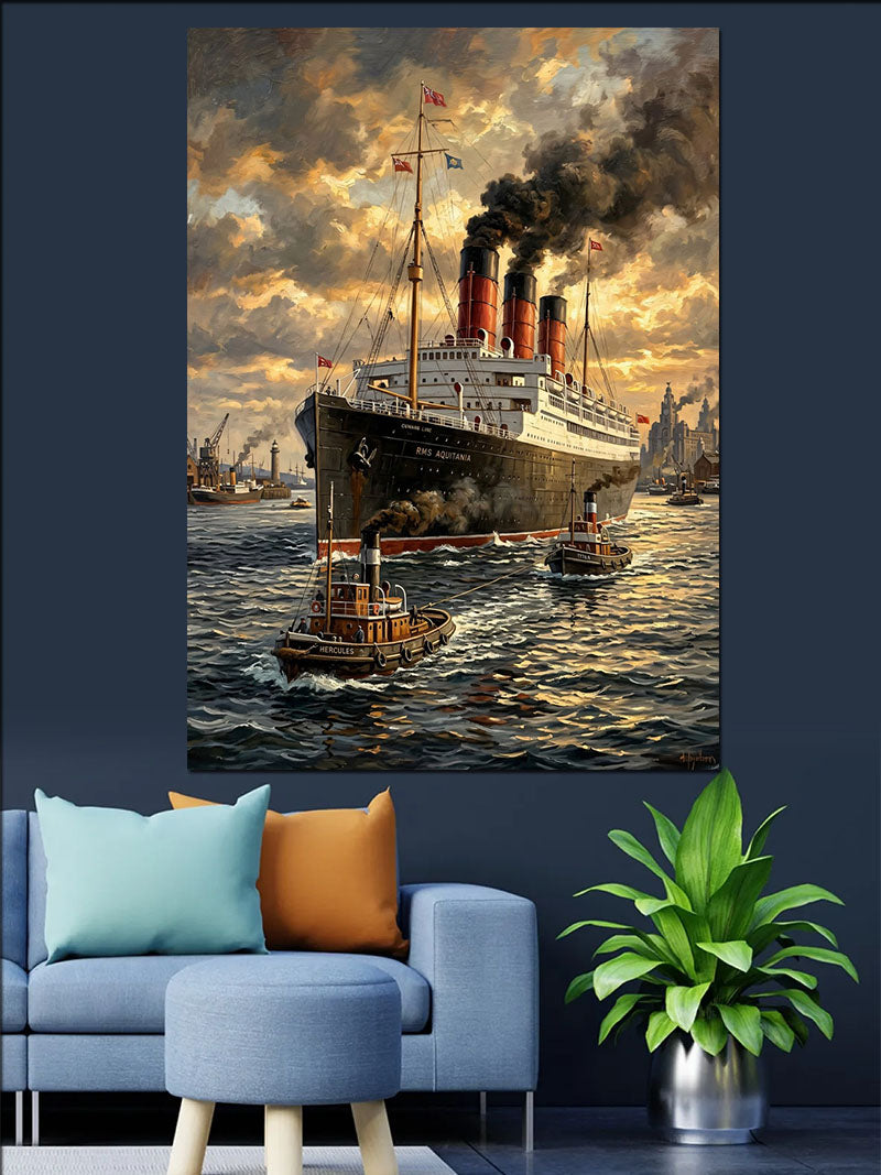 Limanda Buharlı Titanic Gemisi Kanvas Tablo